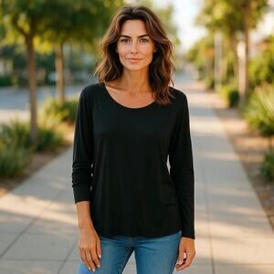 LuLaRoe Womens Top 3X 26 28 24 26 Lynnae Long Sleeve Hi Lo Tunic Solid Black NEW